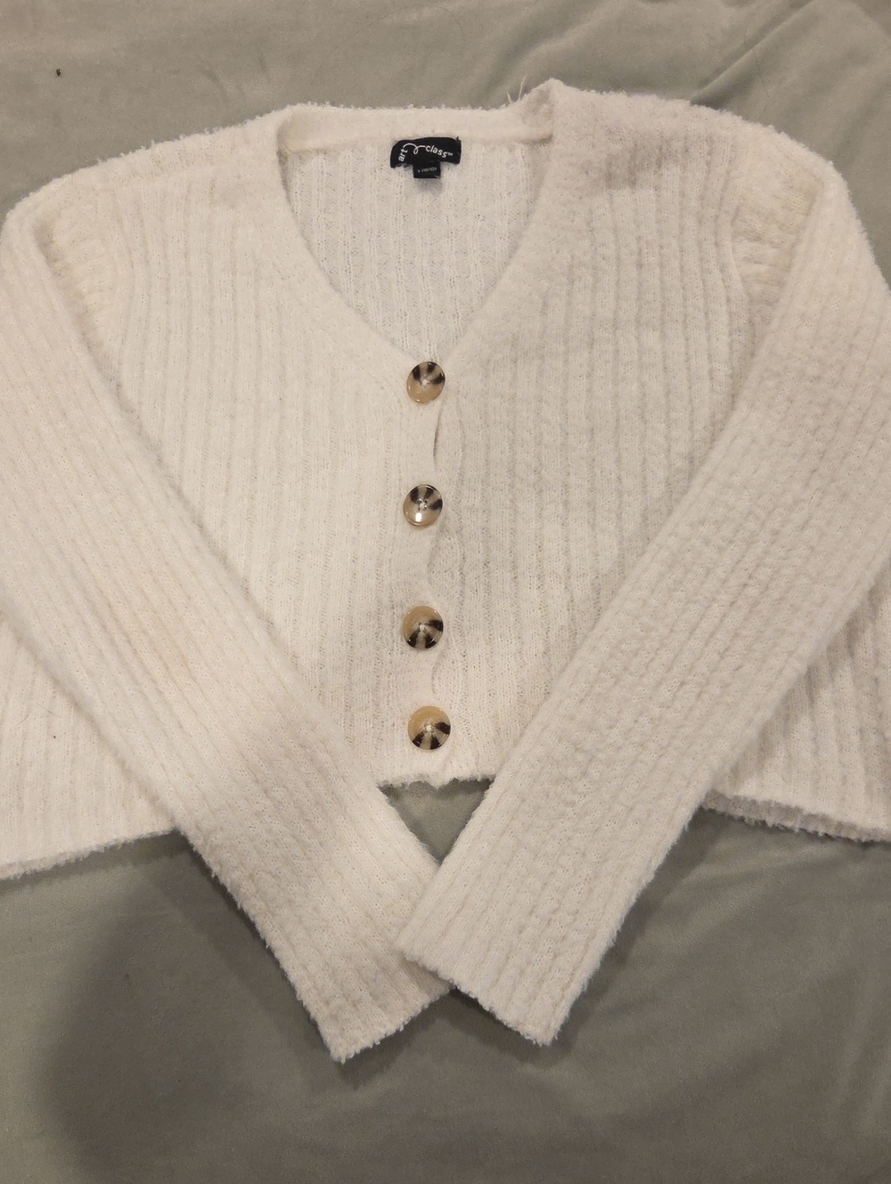 Target Kids (10/12) Cream Ribbed V-Neck Button Cardigan - Girls